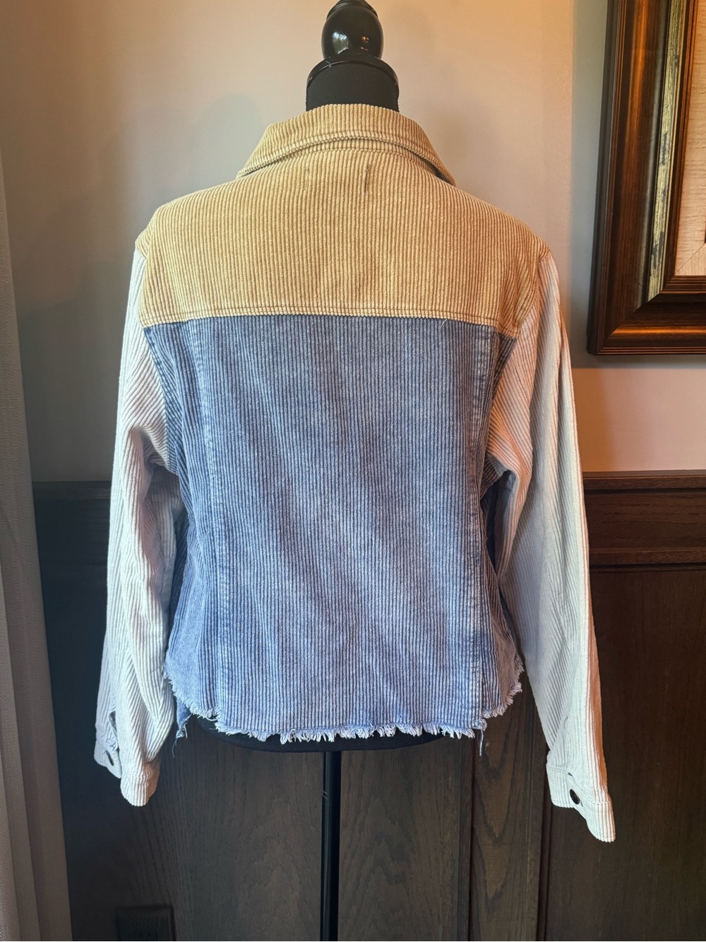 Oli & Hali Corduroy Colorblock Button-Front Jacket - Blue/Tan small - Picture 3 of 7